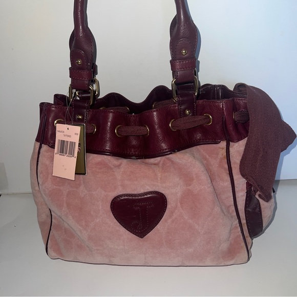 Vintage Pink JUICY couture bag purse Y2K preloved velour tote RARE hearts - Picture 3 of 15